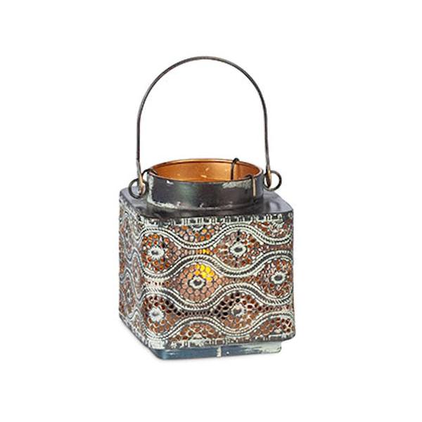 5.5" Metal Verdigris Antique Finish Lantern Tea Light Holder