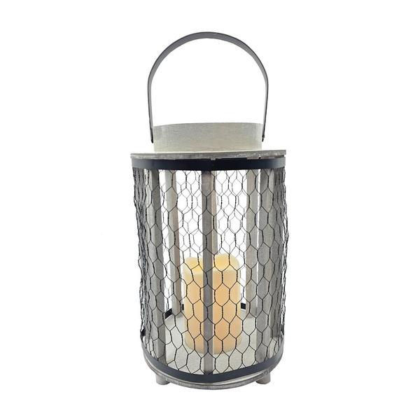 12" Wood and Metal Honeycomb Battery Operated LED Lantern with Timer