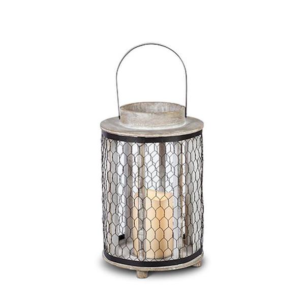 12" Wood and Metal Honeycomb Battery Operated LED Lantern with Timer