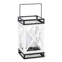 Gerson 12" White Wood Black Metal Lantern
