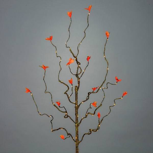 30" Artificial 60 Lights Orange Leaf Battery Operated LED Lighted Branch with Timer