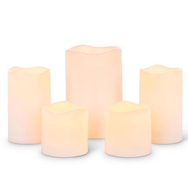 3" 4" & 5" Bisque Wavy Edge Battery Operated LED Resin Candle Light with Timer (Set of Five)