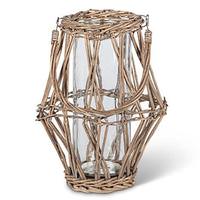 Gerson 10.6" White and Gray Lantern with Glass Tube