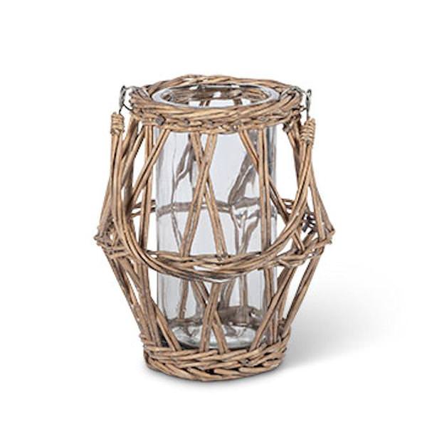 8.7" White and Gray Lantern with Glass Tube