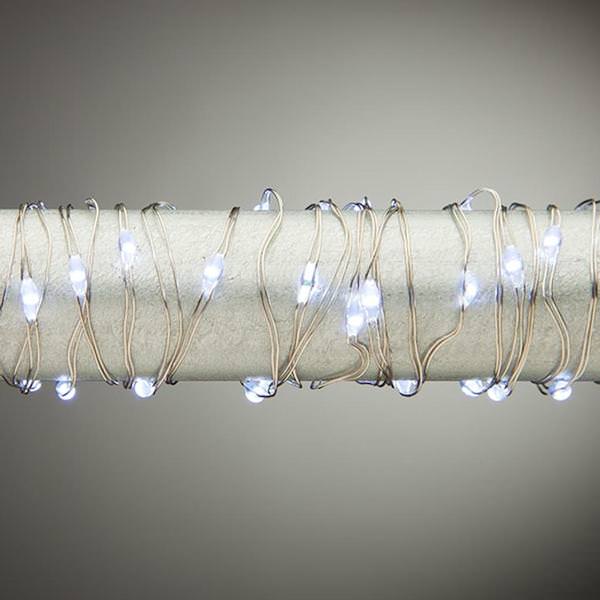 5' 30 Light Silver Wire Cool White Battery Operated Indoor LED Micro Miniature String with Timer