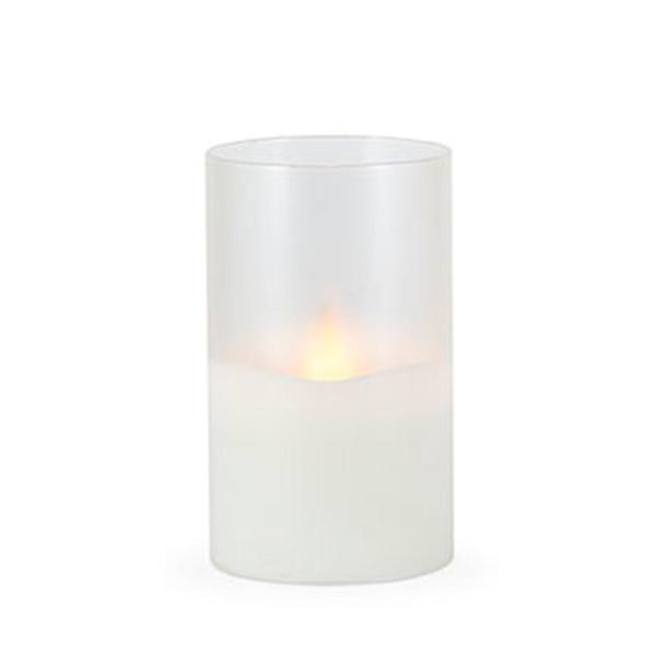 3.5" x 6" Frosted Glass Outdoor Battery Operated Illumaflame LED Wax Candle Light with Timer