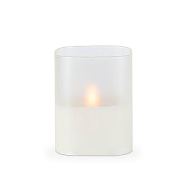 5" x 4" Frosted Glass Outdoor Battery Operated Illumaflame LED Wax Candle Light with Timer