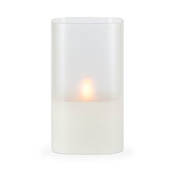 7" x 4" Frosted Glass Outdoor Battery Operated Illumaflame LED Wax Candle Light with Timer