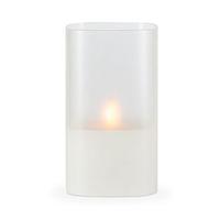 Gerson 7" x 4" Frosted Glass Outdoor Battery Operated Illumaflame LED Wax Candle Light with Timer