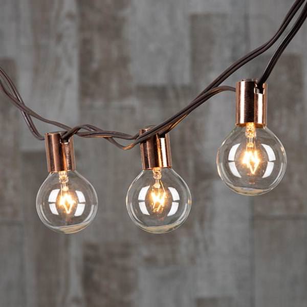 10 Light Brown Wire G50 Clear Electric Patio Light String