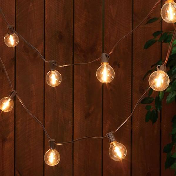 10 Light Brown Wire G50 Clear Electric Patio Light String