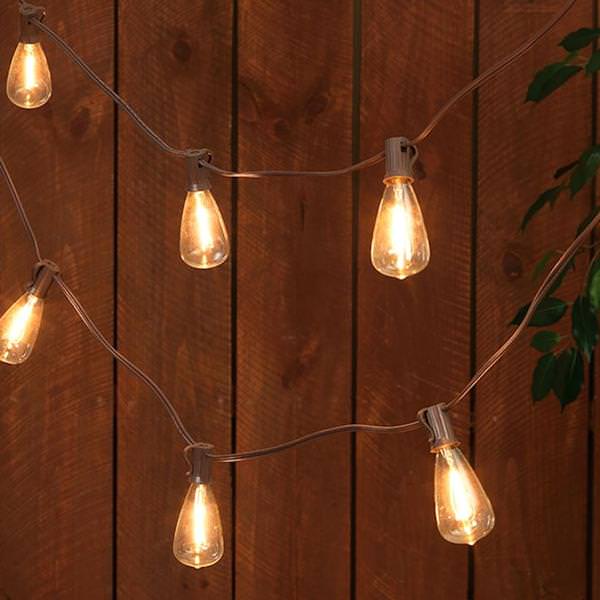 10 Light Brown Wire ST38 Clear Electric Patio Light String