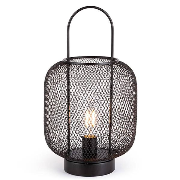 12.2" Black Metal Battery Operated LED Lantern with Timer