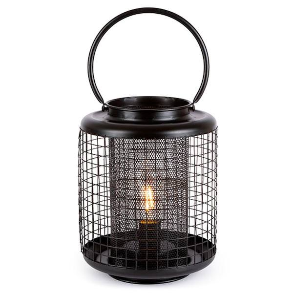 8.9" Black Metal Battery Operated LED Lantern with Timer