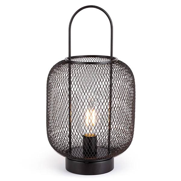 12.6" Black Metal Battery Operated LED Lantern with Timer