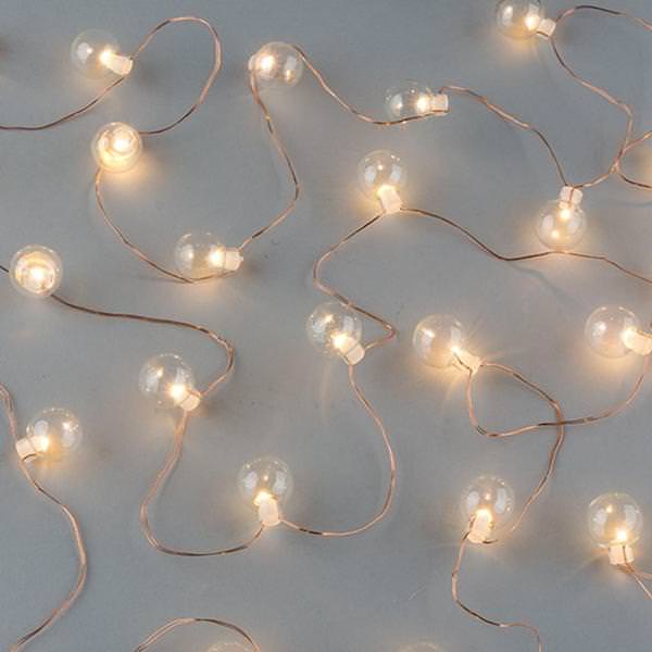 30 Light Copper Wire Warm White Battery Operated Indoor LED Micro Miniature String with Timer