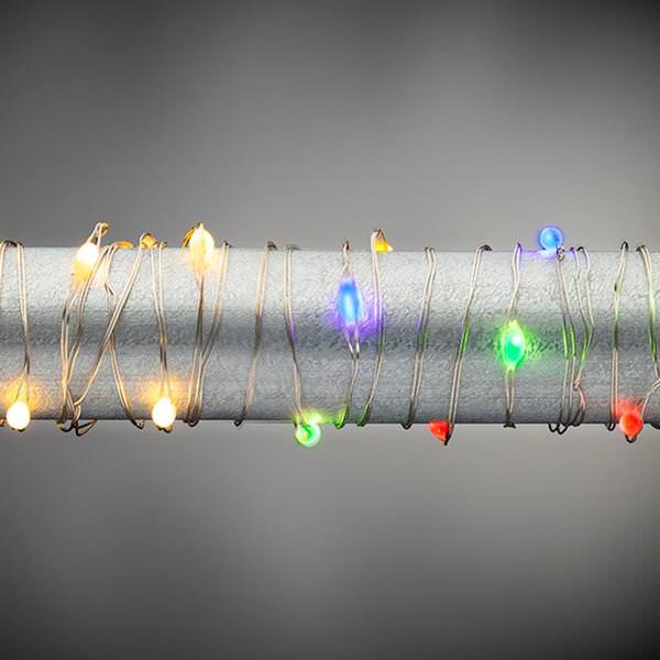 10' 30 Light Silver Wire Warm White/Multi-Color Battery Operated Indoor LED Micro Miniature String with Timer