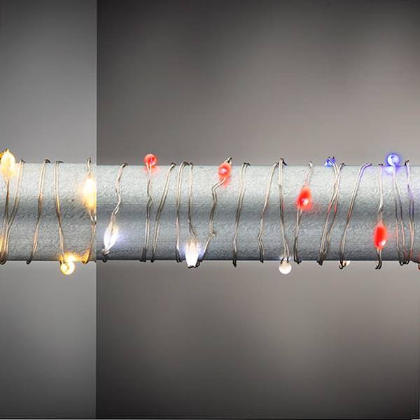 10' 30 Light Silver Wire Multi-Color Battery Operated Indoor LED Micro Miniature String with Timer