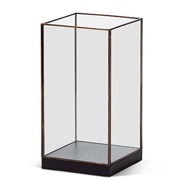 9.65" Black Metal Candle Holder with Glass Sides