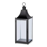 Gerson 22.25" Black Metal Candle Holder with Frosted Glass Sides