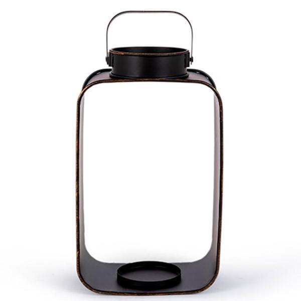 11" Black Metal Candle Holder with Glass Sides