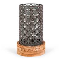 Gerson 12" Rustic Brown Wood Base Lantern