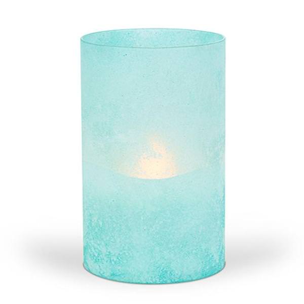 5" x 8" Blue Frosted Glass Battery Operated Illumaflame LED Candle with Timer