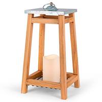Gerson 15" Wood / Stainless Steel Lantern Battery Operated LED Candle Light with Timer