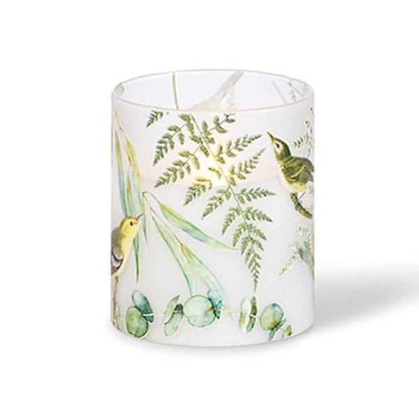 3.5" x 4" Green Floral Design with Birds Battery Operated Illumaflame LED Wax Candle Light with Timer