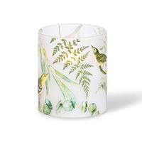 View 3.5" x 4" Green Floral Design with Birds Battery Operated Illumaflame LED Wax Candle Light with Timer