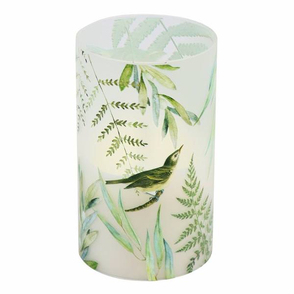 3.5" x 6" Green Floral Design with Birds Battery Operated Illumaflame LED Wax Candle Light with Timer