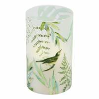 View 3.5" x 6" Green Floral Design with Birds Battery Operated Illumaflame LED Wax Candle Light with Timer