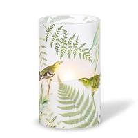 View 8" x 5" Green Floral Design with Birds Battery Operated Illumaflame LED Wax Candle Light with Timer