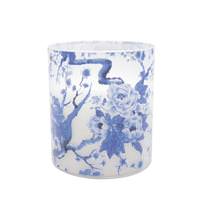 Gerson 3.5" x 4" Blue Floral Design Battery Operated Illumaflame LED Wax Candle Light with Timer