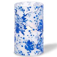 Gerson 3.5" x 6" Blue Floral Design Battery Operated Illumaflame LED Wax Candle Light with Timer