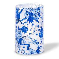 Gerson 5" x 8" Blue Floral Design Battery Operated Illumaflame LED Wax Candle Light with Timer