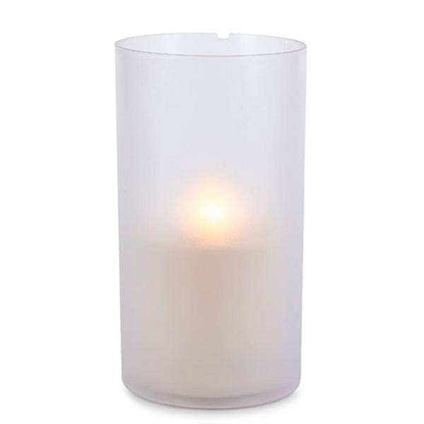 9" x 5" Frosted Glass Outdoor Battery Operated Illumaflame LED Wax Candle Light with Timer