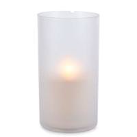 Gerson 9" x 5" Frosted Glass Outdoor Battery Operated Illumaflame LED Wax Candle Light with Timer