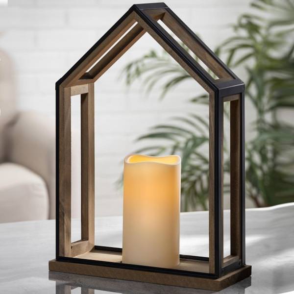 13.8" Wood Battery Operated LED Candle with Timer