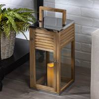 Gerson 20" Wood / Stainless Steel Lantern Battery Operated LED Candle Light with Timer