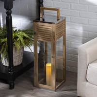 Gerson 26" Wood / Stainless Steel Lantern Battery Operated LED Candle Light with Timer