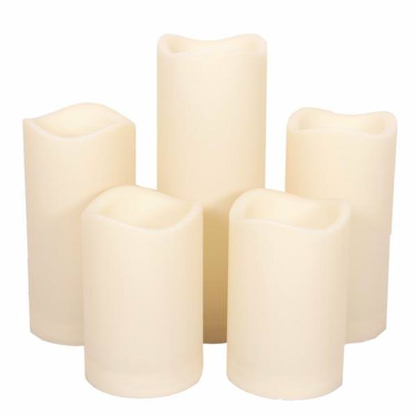 4.5"/6"/8" Bisque Remote Control Wavy Edge Battery Operated LED Wax Candle Light (5 pack) 