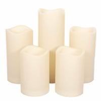 Gerson 4.5"/6"/8" Bisque Remote Control Wavy Edge Battery Operated LED Wax Candle Light (5 pack) 