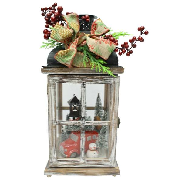 15" LED Battery Operated Wood Holiday Lantern