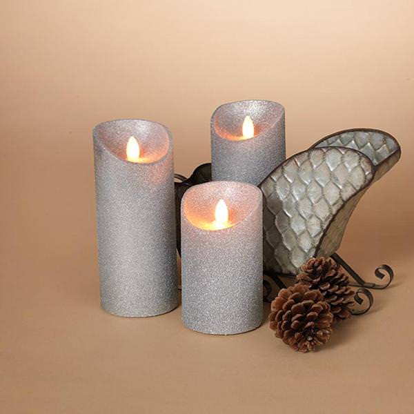 Silver Aurora Flame Battery Operated Candle (Set of 3)