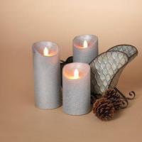 View Silver Aurora Flame Battery Operated Candle (Set of 3)
