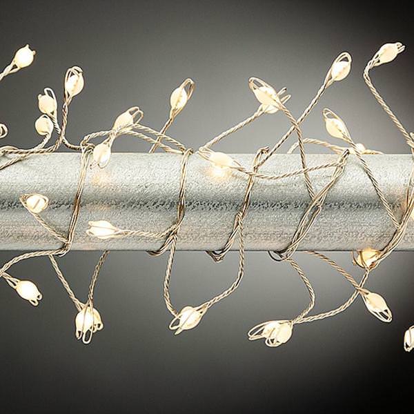 10' 200 Warm White Lights Silver Wire Battery Operated LED Light String Set with Outdoor Adaptor