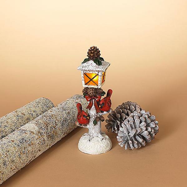 9.8" Battery Operated Lamp Post with Cardinals Lighted Figurine