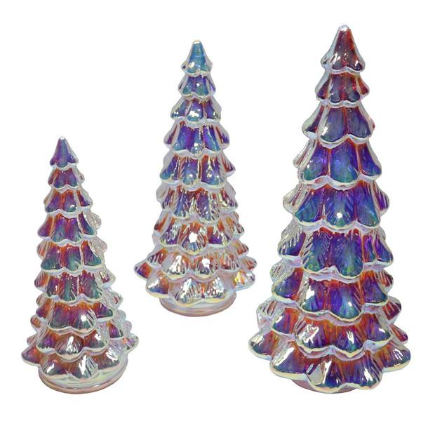 14" Iridescent Color Changing Twinkling Battery Operated Lighted Tree (Set of 3)