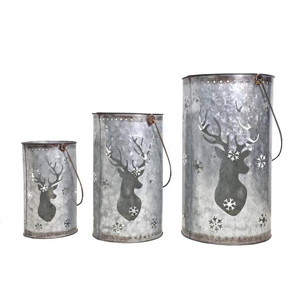 15.75" Metal Deer Design Nesting Lantern (Set of 3)
